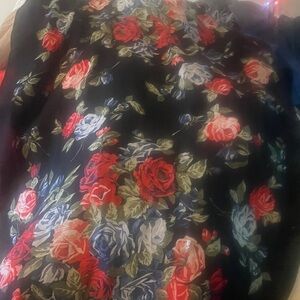 Betsey Johnson Black Dress with Red and Green Floral Design